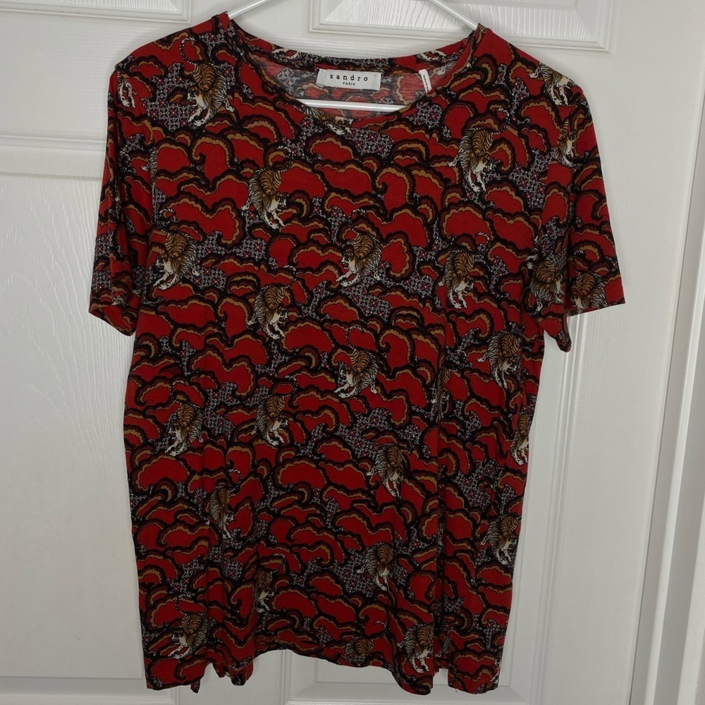 Sandro Paris Tiger Print Graphic Top Sz XS - Picture 11 of 11